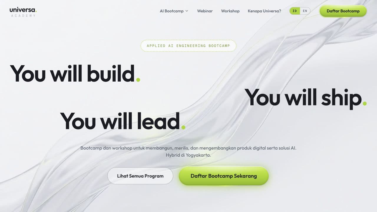Live Universa Academy homepage for its applied AI engineering programs